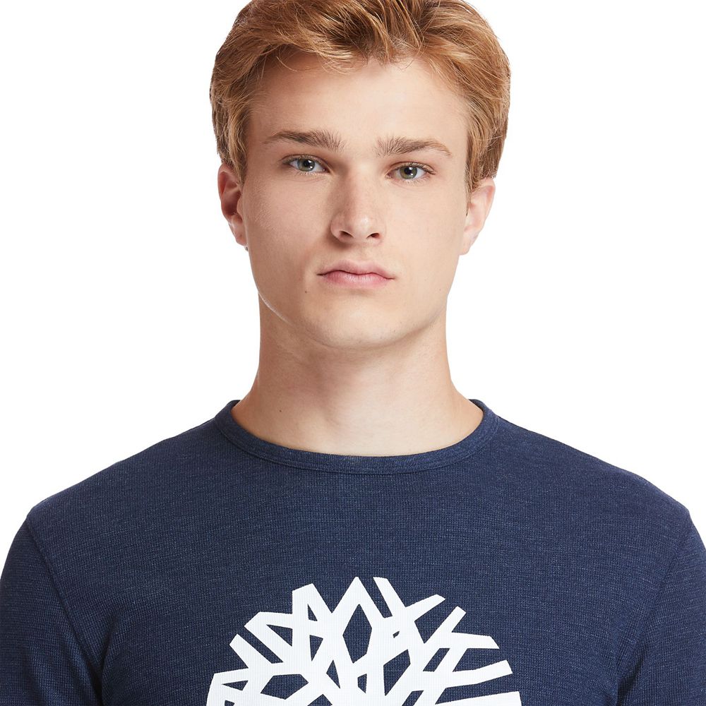 Camisetas Timberland Hombre Dyer River Slim-Fit Tree-Logo Azul Marino - Chile MBR-187023